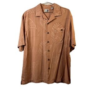 Vintage Modern Images 100% Silk Jacquard Camp Shirt Peach Salmon Men's Large